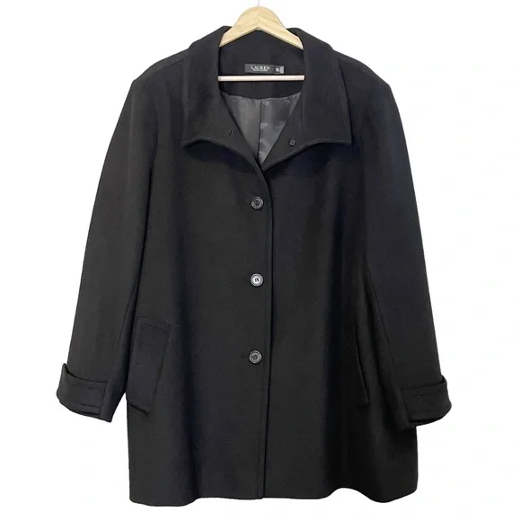 Lauren Ralph Lauren Womens Wool Blend Mock Neck Black Winter Coat Size XXL - Picture 2 of 14
